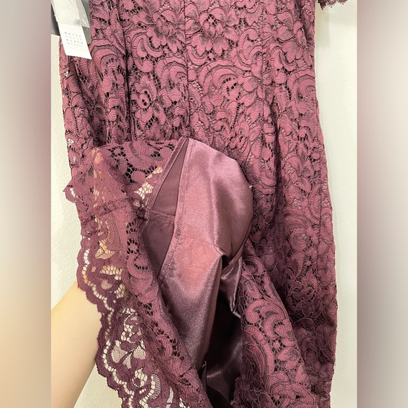 WHBM Elegant Lace Cold Shoulder Dress Burgundy Wedding Events Cocktail Sz 6 NWT - Picture 12 of 16